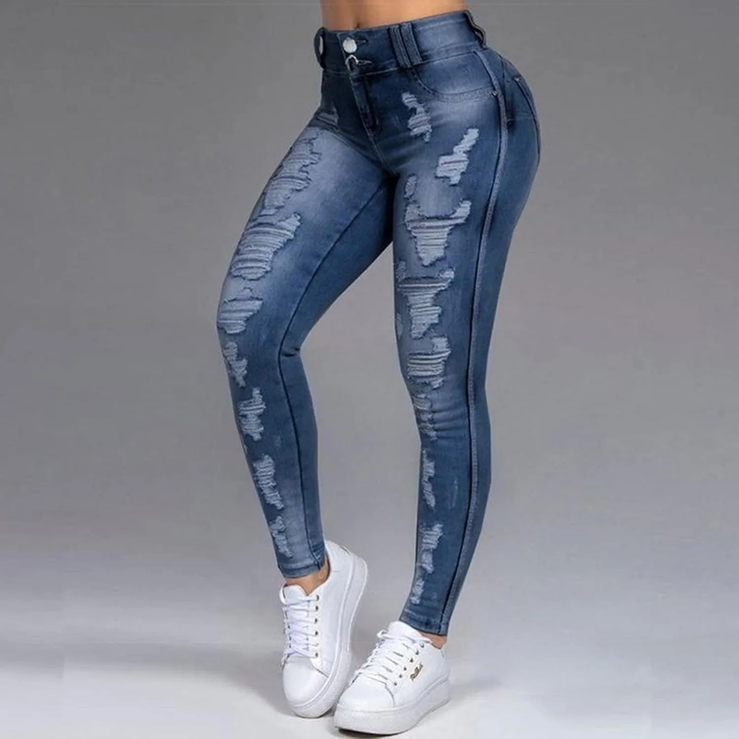 XIAOBU Tight Jeans Women's High Waist Butt-Lifting Stretch Skinny Denim Trousers Pocket Button Zipper Pencil Pants