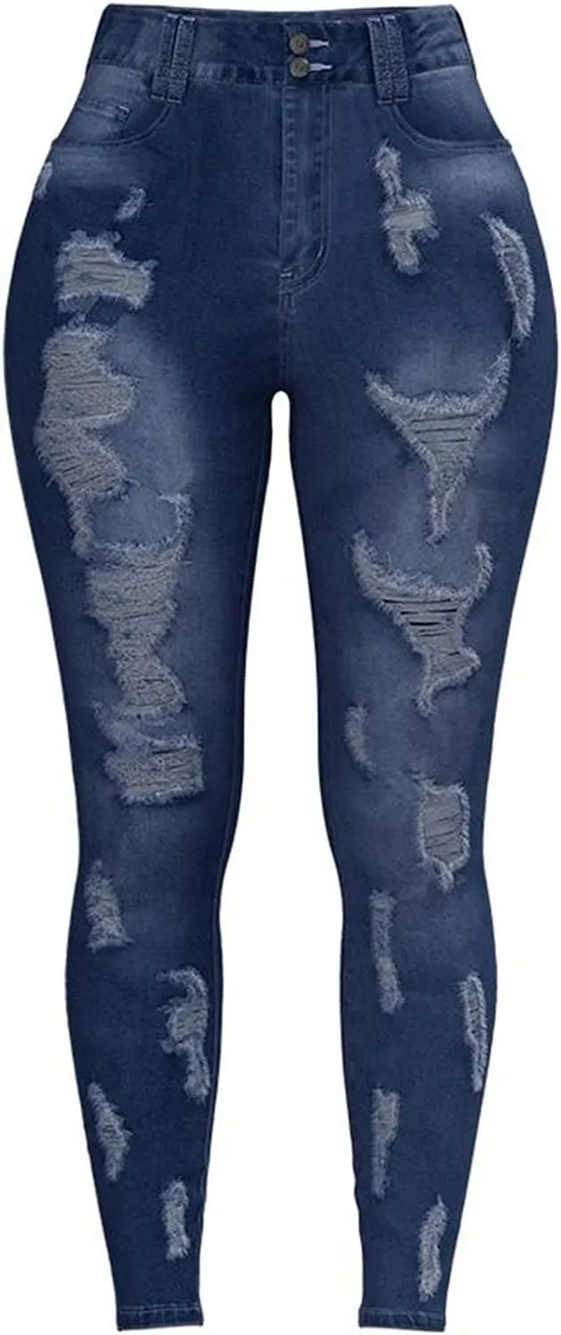 XIAOBU Tight Jeans Women's High Waist Butt-Lifting Stretch Skinny Denim Trousers Pocket Button Zipper Pencil Pants